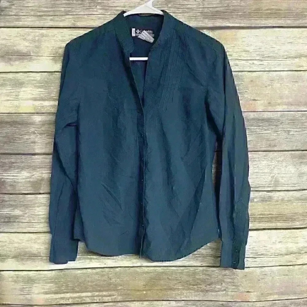 Columbia Medium XCO Teal Blue Workwear Long Sleeve Snap Up‎ Shirt Blouse